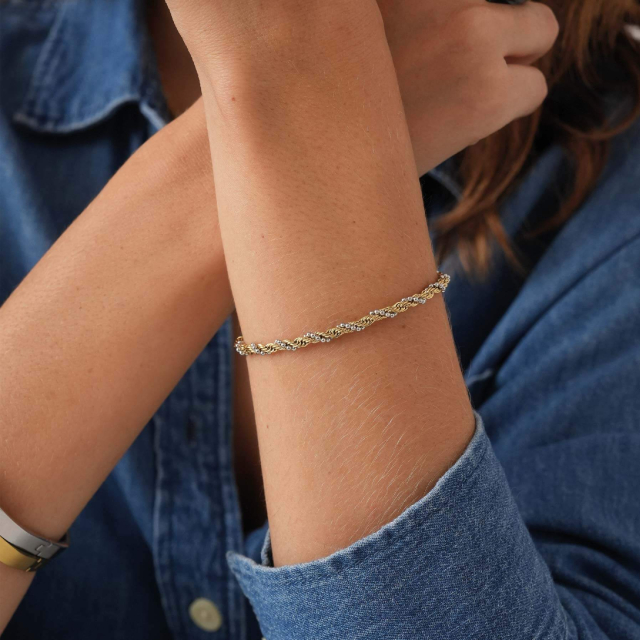 Large choix de Bracelet  de bijoux en acier, de montres et de sacs à main sur luzaka.com. Bracelet Erika acier argenté et doré or - Réf : 11329