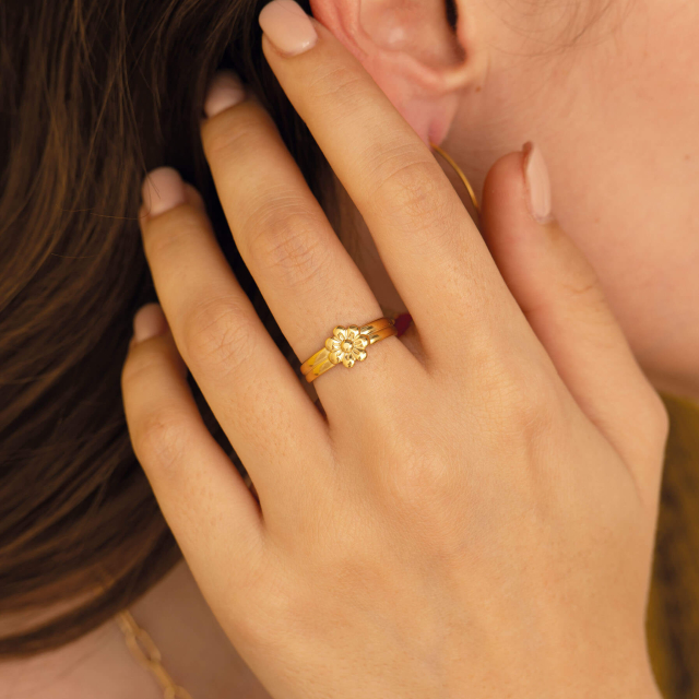 bague fleur acier doré or