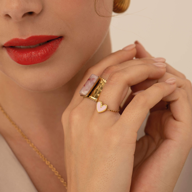 Bague coeur acier doré or rose