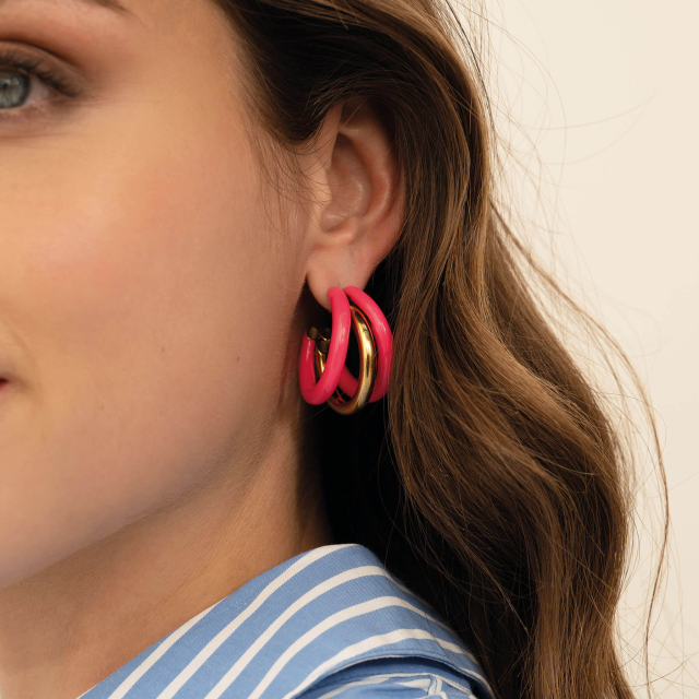 Boucles acier doré or fuchsia
