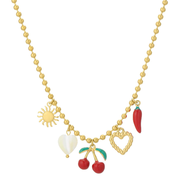 collier cherry acier doré or : Découvrez la nouvelle collection de bijoux pour femme en acier à prix accéssibles Ref 11654