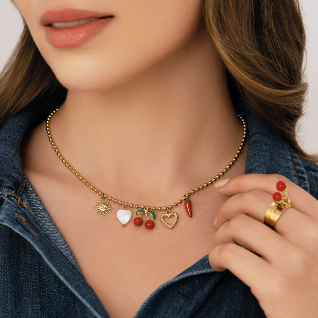 Collier Cherry acier doré or