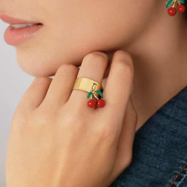 Bague Cherry acier doré or