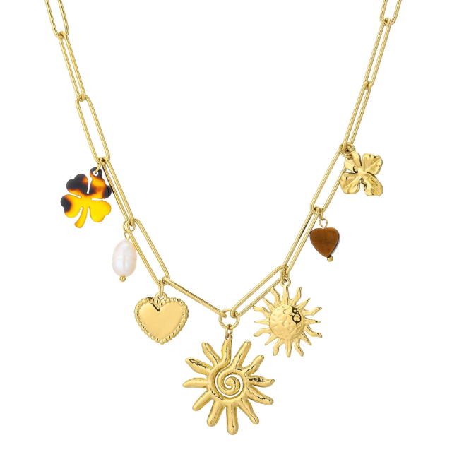 collier helios acier doré or : Découvrez la nouvelle collection de bijoux pour femme en acier à prix accéssibles Ref 11659
