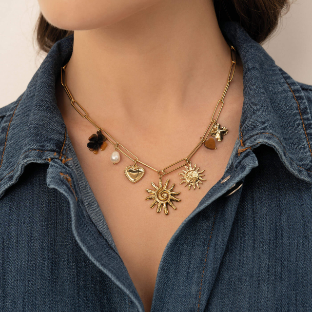 Collier Helios acier doré or
