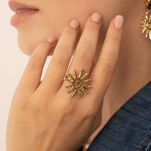 Bague Helios acier doré or