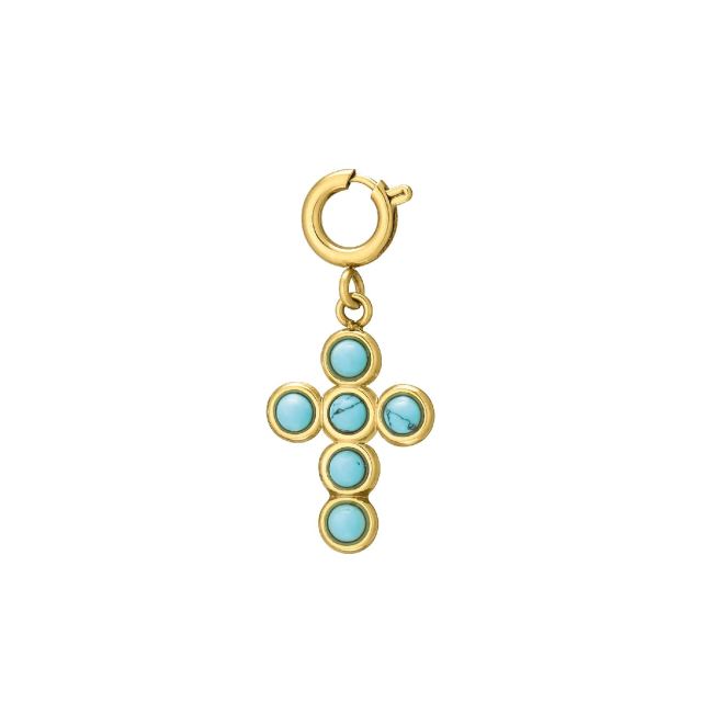 charm croix turquoise acier doré or : Découvrez la nouvelle collection de bijoux pour femme en acier à prix accéssibles Ref 11699