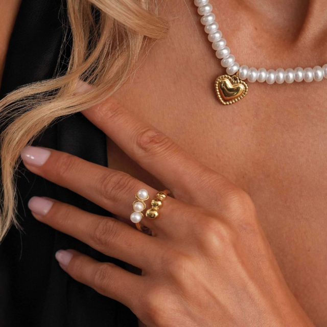 Bague Kali acier doré or et nacre