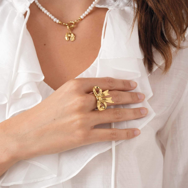 Bague Camillia acier doré or