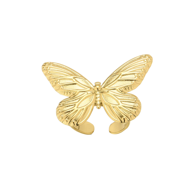 Bague Papillon acier dorée or