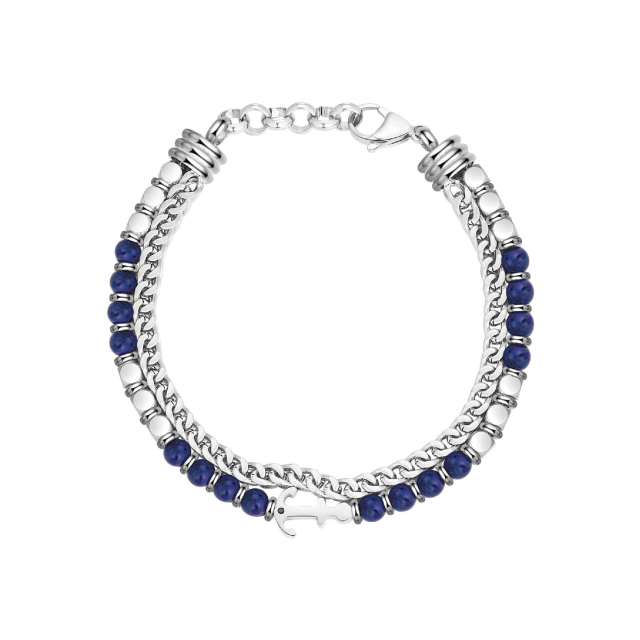 Bracelet Navy acier et pierres lapis lazuli