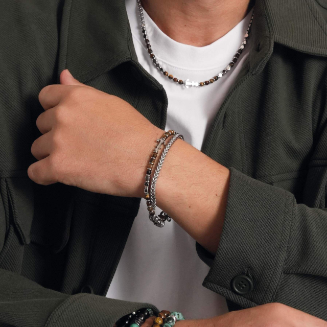 Bracelet Navy acier et pierres  œil de tigre