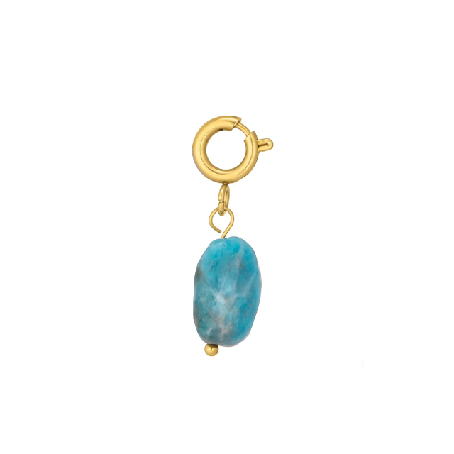 Charm Apatite bleue acier doré or