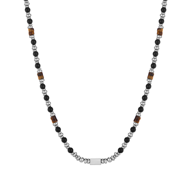 Collier homme Kléo acier et pierres
