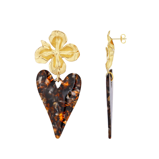 Boucles Lisa coeur beige et acier doré or