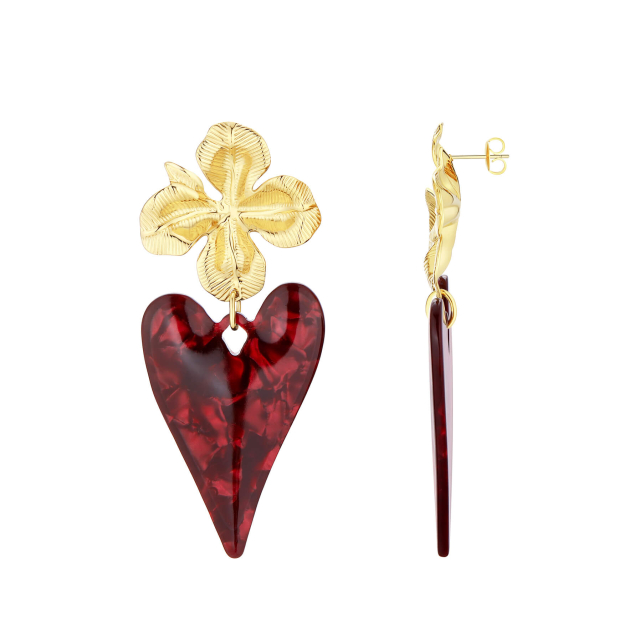 Boucles Lisa cœur bordeaux et acier doré or