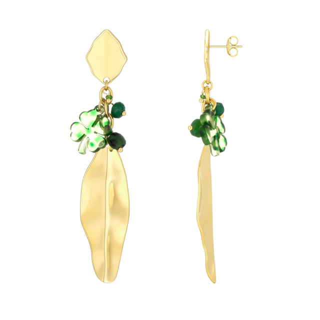Boucles Lea trefle vert acier doré or