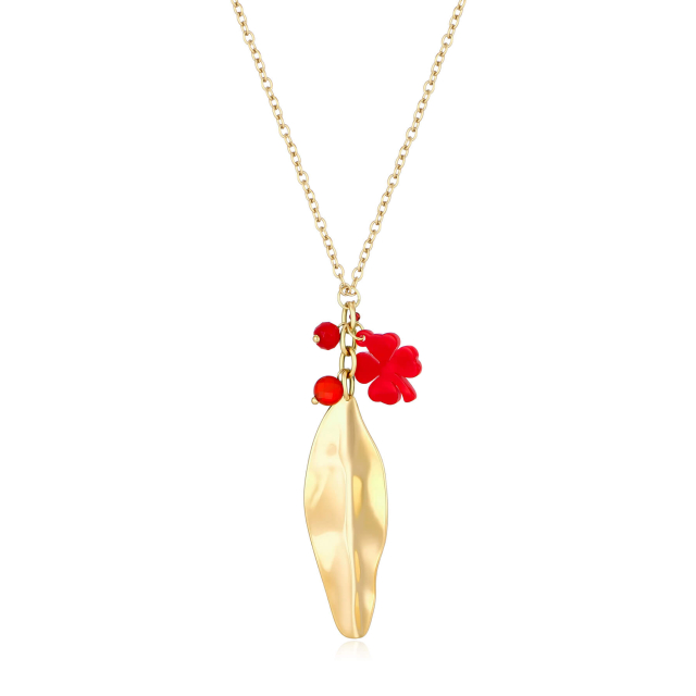 Collier Lea trefle rouge acier doré or