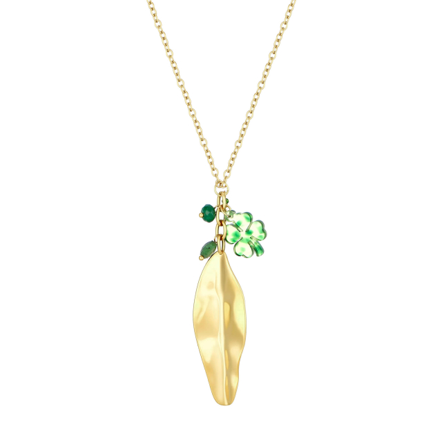 Collier Lea trefle vert acier doré or