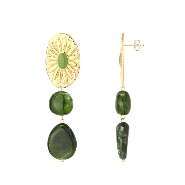 Boucles Kayla vertes acier doré or