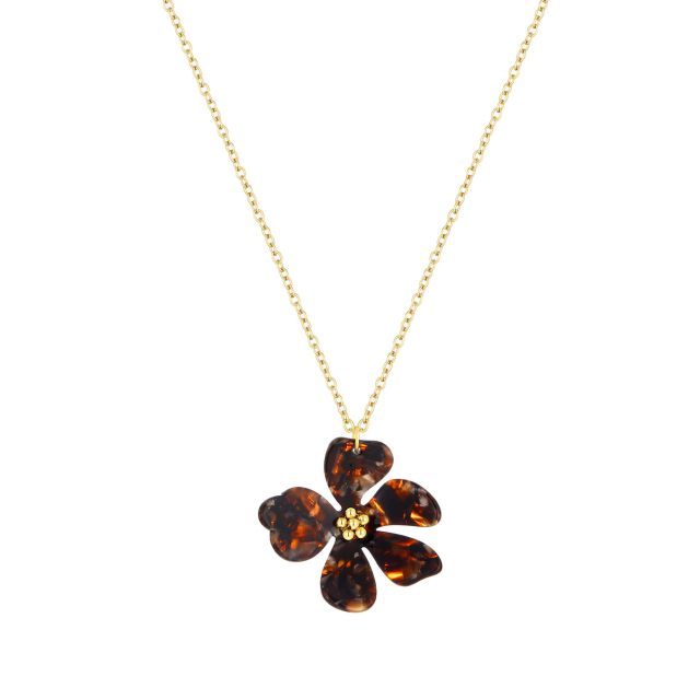 Collier Ava fleurs marron acier doré or
