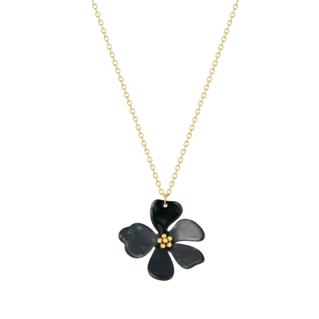 Collier Ava fleurs vert acier doré or