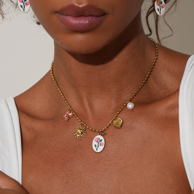 Collier Antonia rose acier doré or