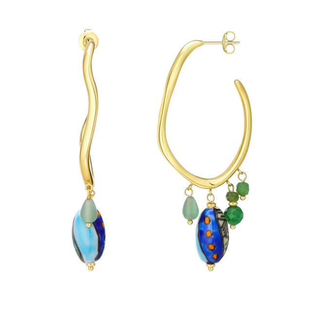 Boucles Isabel perles vertes acier doré or