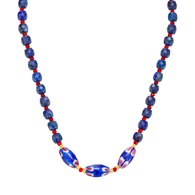 Collier Isabel perles bleues acier doré or