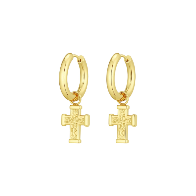 Boucles Créoles Croix acier doré or