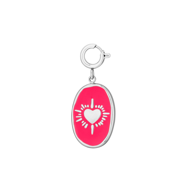 Charm Coeur Fuchsia acier argenté