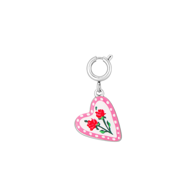Charm Coeur flower acier argenté