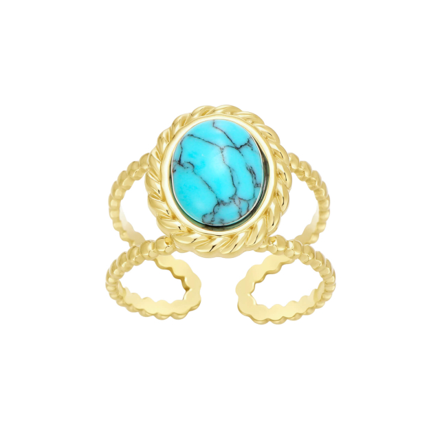 Bague Amani Pierres turquoise colorée acier doré or