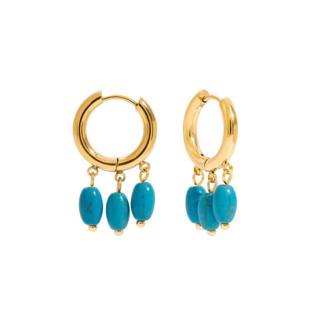 Boucles Amani Pierres turquoise colorées acier doré or