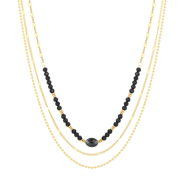 Multirangs Kaly perles noires acier doré or