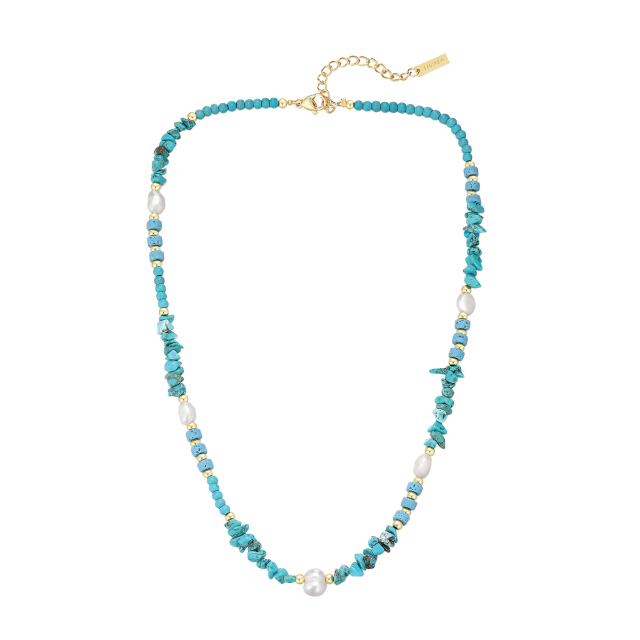 Collier Taho pierres Turquoise, nacre doré or