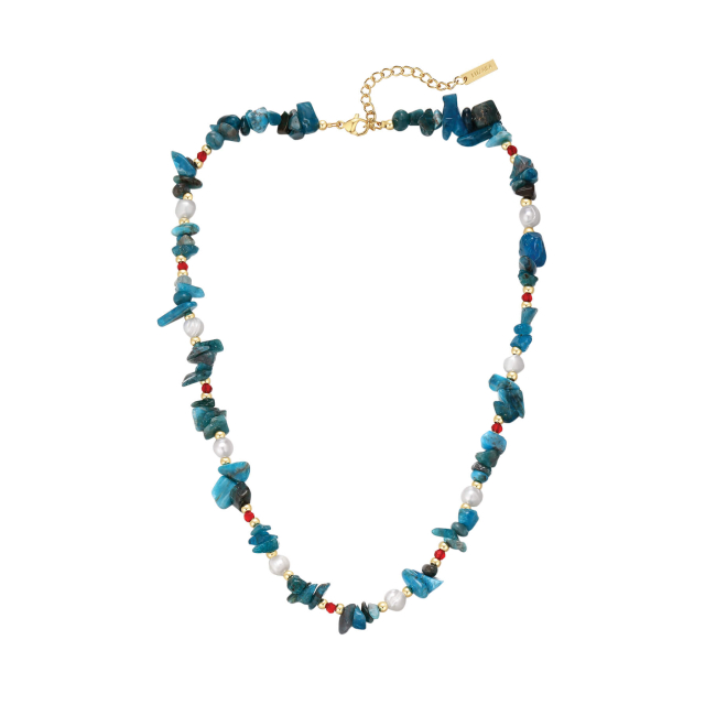Collier Taho pierres Agate bleues, nacre doré or