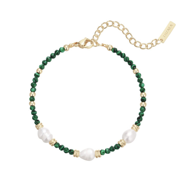 Bracelet Taho pierres Malachite, nacre doré or