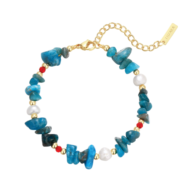 Bracelet Taho pierres Agate bleues, nacre doré or