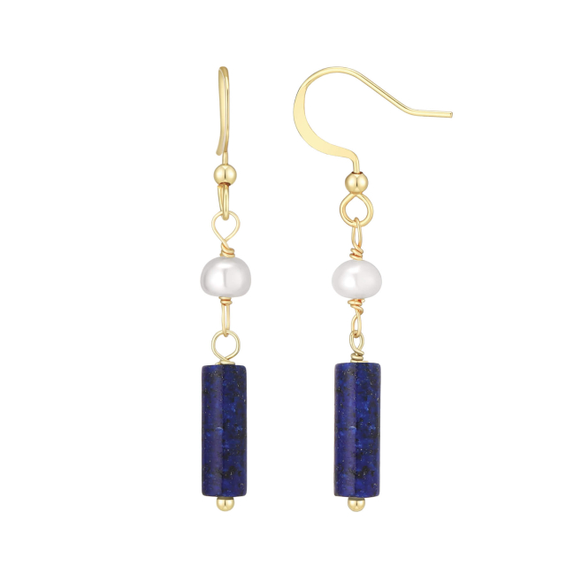 Boucles Taho pierres Lapis lazuli, nacre doré or