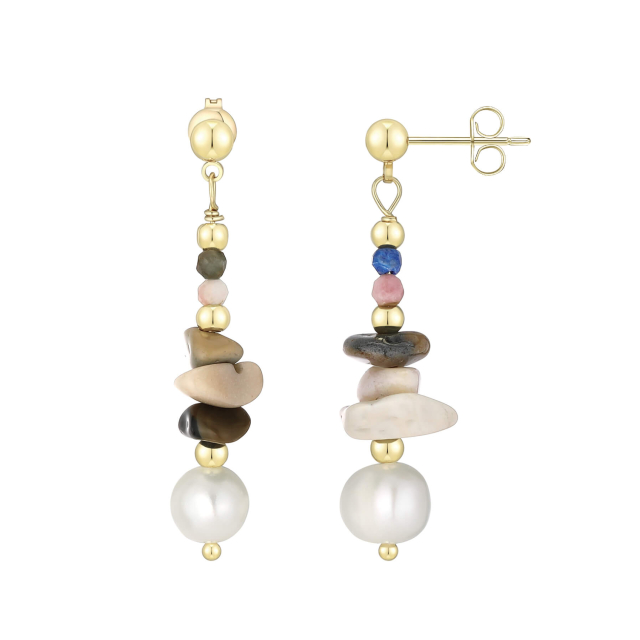 Boucles Taho pierres Agate africaine, nacre doré or