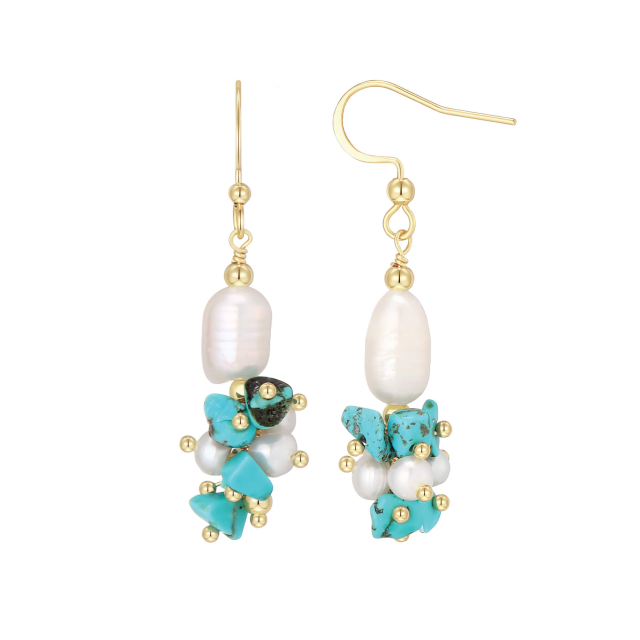 Boucles Taho pierres Turquoise, nacre doré or