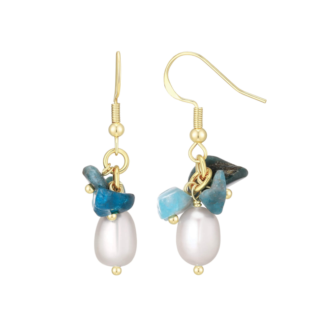 Boucles Taho pierres Agate bleues, nacre doré or