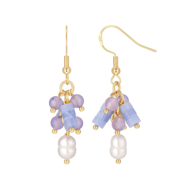 Boucles Taho pierres Améthyste, Agate, nacre doré or