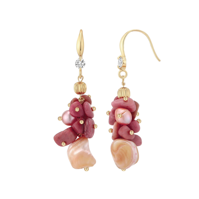 Boucles Taho pierres Rhodonite, Agate, nacre doré or