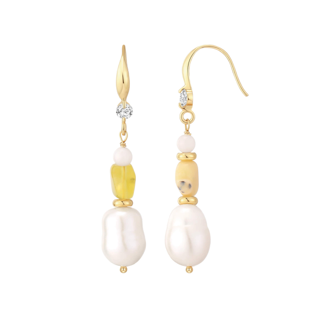 Boucles Taho pierres Citrine, Agate, nacre doré or