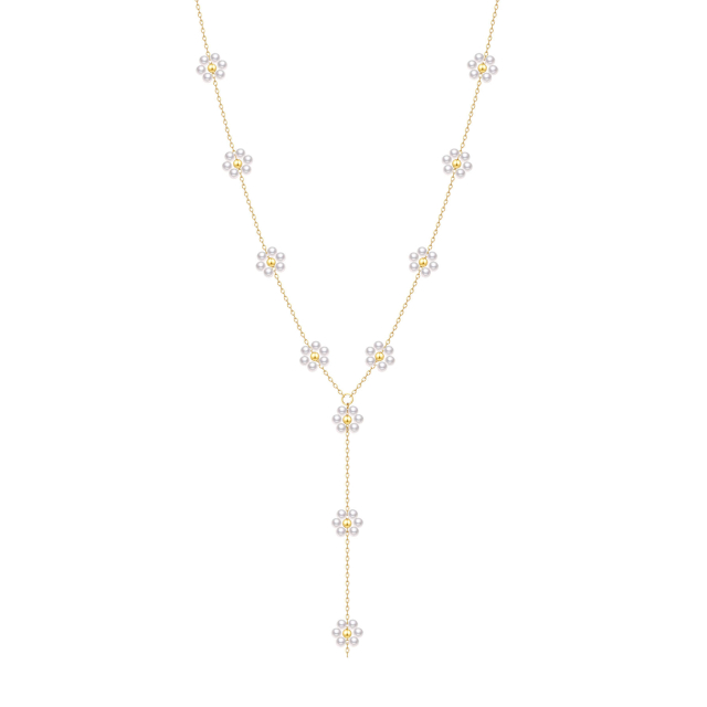 Collier Giséla Y perles acier doré or