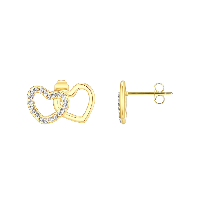 Boucles double cœurs zircons acier doré or