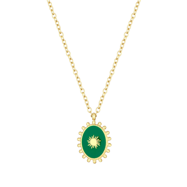Collier Camée Soleil acier doré or