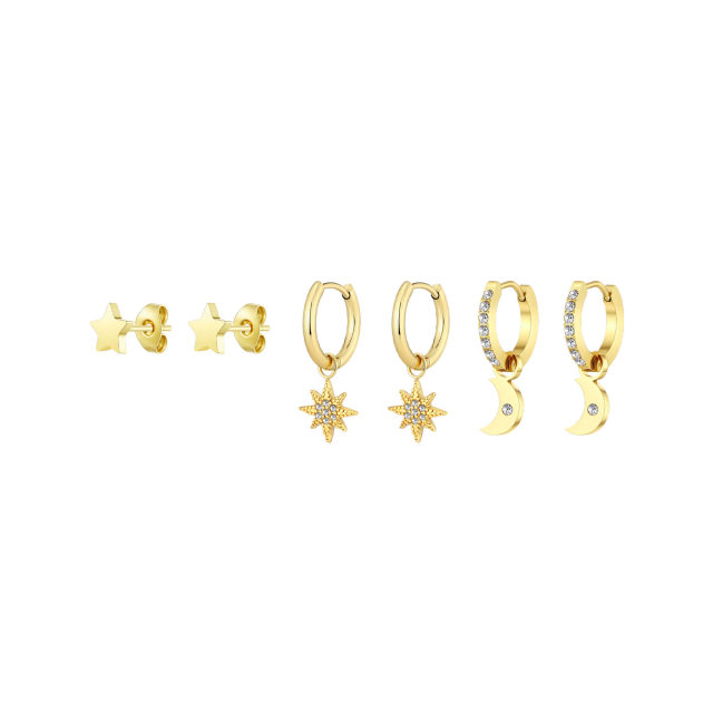 Set 3 boucles Stars acier doré or et strass